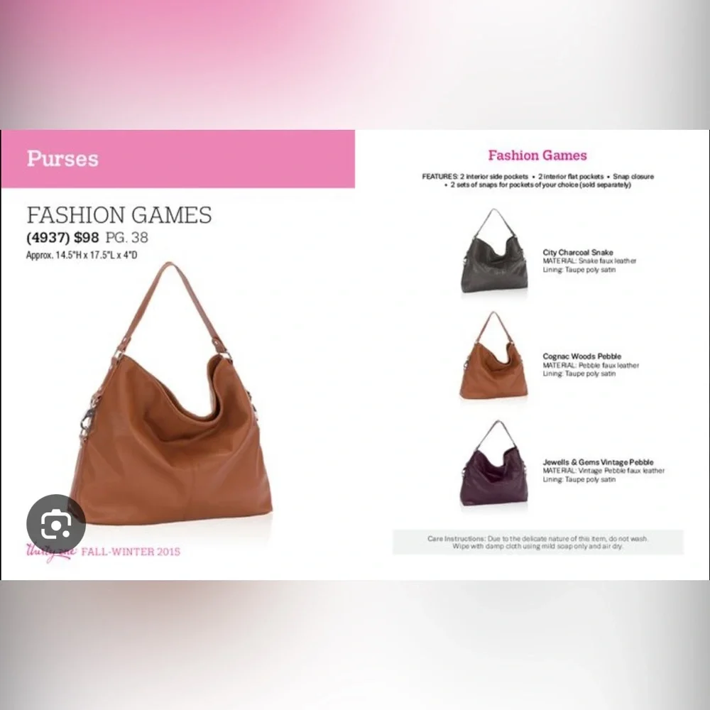 Thirty-One Fashion‎ Games City Charcoal Snake Hobo Shoulder Bag